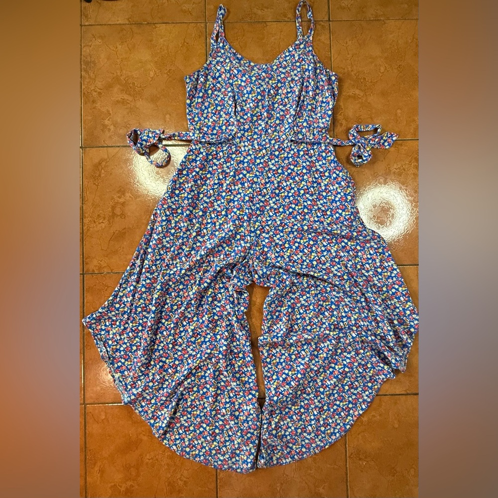 MSK Blue and Red Jumpsuit with Wide-Leg Design